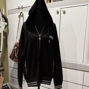ALO Yoga Black Hooded Bomber Jacket